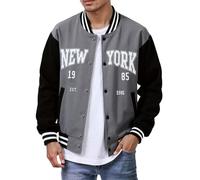 Celanisai Giacca da baseball da uomo college Sweat Jakce con ricamo New York, giacca bomber da uomo, slim fit, giacca da pilota, casual, alla moda, stile retrò, streetwear