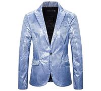 Celanisai Giacca da uomo con paillette, oro glitterato, slim fit, da sposa, cappotto a maniche lunghe, da uomo, vestibilità normale, smoking con brillantini, per balli, matrimoni, O azzurro, L