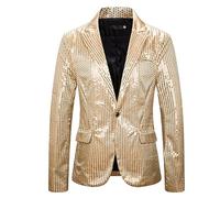 Celanisai Giacca da uomo con paillette, oro glitterato, slim fit, da sposa, cappotto a maniche lunghe, da uomo, vestibilità normale, smoking con brillantini, per balli, matrimoni, O Gold, L