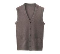 Celanisai Gilet Uomo Smanicato Pullover Weste Scollo a V Cotone Maglione per Uomini Bottone Giù Gilet Autunnale Gilet da Tempo Libero Cardigan Monocromatico Moda Canottiera, O marrone, XL