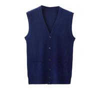 Celanisai Gilet Uomo Smanicato Pullover Weste V-Collo Cotone Maglione per Uomini Bottone Giù Gilet Autunnale Gilet da Tempo Libero Cardigan Monocromatico Moda Canottiera, O blu navy, XL