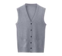 Celanisai Gilet Uomo Smanicato Pullover Weste V-Collo Cotone Maglione per Uomini Bottone Giù Gilet Autunnale Gilet da Tempo Libero Cardigan Monocromatico Moda Canottiera, O grigio chiaro, XXL
