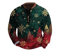 Celanisai Maglione natalizio da uomo, con stampa 3D, con chiusura lampo a 1/4, in pile caldo, Ugly Christmas senza cappuccio, R verde scuro, M