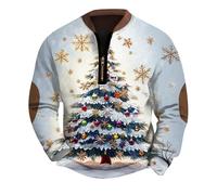 Celanisai Maglione natalizio da uomo, con stampa 3D, con chiusura lampo a 1/4, in pile caldo, Ugly Christmas senza cappuccio, P Grigio chiaro, M