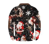 Celanisai Maglione natalizio da uomo, con stampa 3D, con chiusura lampo a 1/4, in pile caldo, Ugly Christmas senza cappuccio, Q nero., M