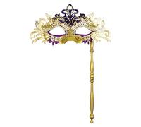 Celanisai Maschera per gli occhi in pizzo veneziano, con bastone, maschera in pizzo, maschera per il viso, costume con brillantini, per maschera, carnevale, feste di ballo, costume cosplay
