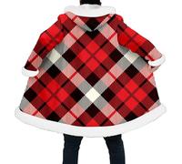 Celanisai Parka vichingo da uomo con cappuccio e figli del fenrir senza tempo Natale lungo coat 3d stampato a quadretti spesso sherpa caldo foderato cardigan divertente Natale cardigan, V rosso., 4XL