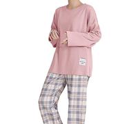 Celanisai Pigiama lungo da donna, in tinta unita, larga, 2 pezzi, camicetta e pantaloni a quadri, taglie forti, set invernale, tinta unita, per il tempo libero, morbido lounge, O rosa., L