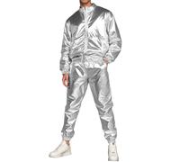 Celanisai Rave - Tuta da uomo metallizzata, da jogging, da discoteca, divisa da discoteca, lucida, 2 pezzi, per balli di fine anno, per feste e club, abbigliamento Hip Hop Jazz, O argento, L