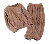 Celanisai Set pigiama da donna, 2 pezzi, in pile Teddy, caldo pile polare, biancheria da notte, 2 pezzi, a maniche lunghe, maglione lungo, in flanella, per il sonno, termico, per l'inverno, O caffè