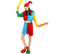 Celanisai Set Travestimento Arlecchino con Parrucca o Cappello per Donna e UomoCostume da Clown del Circo Accessorio per Carnevale Halloween Recite e Compleanni Taglia 5-13 Anni