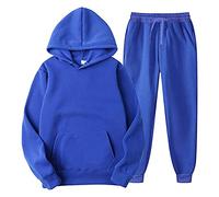 Celanisai Tuta da jogging da uomo, 2 pezzi, oversize, maglione con cappuccio e pantaloni da jogging, tinta unita, in cotone, per il tempo libero, O blu., XL