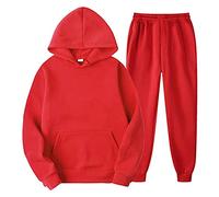 Celanisai Tuta da jogging da uomo, 2 pezzi, oversize, maglione con cappuccio e pantaloni da jogging, tinta unita, in cotone, per il tempo libero, O rosso., L