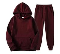 Celanisai Tuta da jogging da uomo, 2 pezzi, oversize, maglione con cappuccio e pantaloni da jogging, tinta unita, in cotone, per il tempo libero, O vino, L