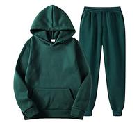 Celanisai Tuta da jogging da uomo, 2 pezzi, oversize, maglione con cappuccio e pantaloni da jogging, tinta unita, in cotone, per il tempo libero, O verde, L