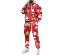 Celanisai Tuta natalizia da jogging da uomo, con stampa 3D, 2 pezzi, a maniche lunghe, con cappuccio e pantaloni da jogging, stile Xmas, V rosso., M
