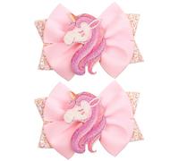 Celblisora Fiocchi luccicanti per capelli a forma di unicorno, per ragazze, 2 fiocchi a forma di unicorno, graziosi fermagli per capelli, accessori per capelli per bambini, regalo di compleanno