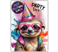 celebr8te 12 biglietti di invito per feste di bradipo con glitter - compleanno per ragazzi e ragazze - fantastici inviti di compleanno con immagine a messenger e buoni vacanze