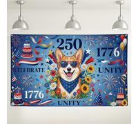 Celebrate Unity - Sfondo floreale blu, decorazioni per feste, sfondo colorato con fuochi d'artificio per eventi fotografici, celebrazione del giorno dell'indipendenza, 180 x 109 cm