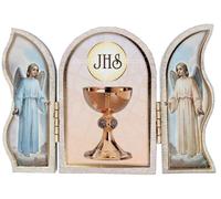 celebrationgiftsforall Targa pieghevole in legno trittico unisex per la prima comunione e una targa in legno con dettagli in lamina d'oro
