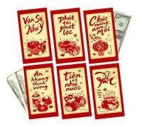 Celebratory Red Envelopes - Wedding Birthday Festival | Paper Money Packets, With Blessings 9x17cm 6 Pieces Vietnamese Style, Celebration Gift Family Event