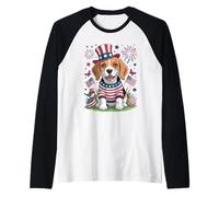 Celebrazione del 4 luglio del Cane Beagle Patriottico Maglia con Maniche Raglan