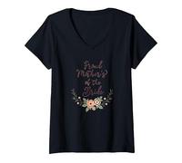 Celebrazione del Matrimonio Floreale della Madre della Sposa Orgogliosa Maglietta con Collo a V, Donna, Nero, L