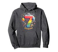 Celebrazione del Numero Fortunato di Sette Anni di Compleanno di 7 Felpa con Cappuccio, Unisex per Adulti, Grigio Scuro, S