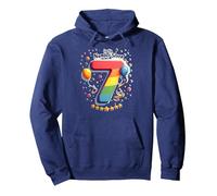 Celebrazione del Numero Fortunato di Sette Anni di Compleanno di 7 Felpa con Cappuccio, Unisex per Adulti, Navy, XXL