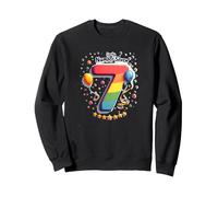 Celebrazione del Numero Fortunato di Sette Anni di Compleanno di 7 Felpa, Unisex per Adulti, Nero, XXL