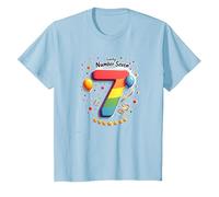 Celebrazione del Numero Fortunato di Sette Anni di Compleanno di 7 Maglietta, Bambini, Celeste, 3 Anni