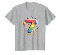 Celebrazione del Numero Fortunato di Sette Anni di Compleanno di 7 Maglietta, Bambini, Grigio Melange, 10 Anni