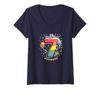 Celebrazione del Numero Fortunato di Sette Anni di Compleanno di 7 Maglietta con Collo a V, Donna, Navy, S