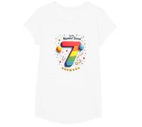Celebrazione del Numero Fortunato di Sette Anni di Compleanno di 7 Maglietta, Ragazze, Bianco, XS