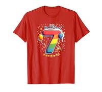 Celebrazione del Numero Fortunato di Sette Anni di Compleanno di 7 Maglietta, Uomo, Rosso, L