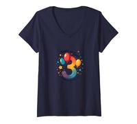 Celebrazione del Regalo di Compleanno di Tre Anni e Gratuita di 3 Anni Maglietta con Collo a V, Donna, Navy, XL