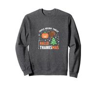 Celebrazione della minaccia di Festa Tripla di Happy Hallothanksmas Felpa, Unisex per Adulti, Grigio Scuro, M