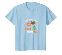 Celebrazione della minaccia di Festa Tripla di Happy Hallothanksmas Maglietta, Bambini, Celeste, 8 Anni