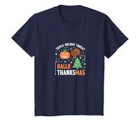 Celebrazione della minaccia di Festa Tripla di Happy Hallothanksmas Maglietta, Bambini, Navy, 3 Anni