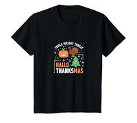 Celebrazione della minaccia di Festa Tripla di Happy Hallothanksmas Maglietta, Bambini, Nero, 3 Anni