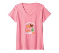 Celebrazione della minaccia di Festa Tripla di Happy Hallothanksmas Maglietta con Collo a V, Donna, Rosa, XXL