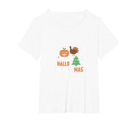 Celebrazione della minaccia di Festa Tripla di Happy Hallothanksmas Maglietta, Donna Plus-Size, Bianco, 2X