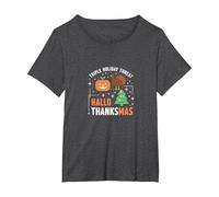 Celebrazione della minaccia di Festa Tripla di Happy Hallothanksmas Maglietta, Donna Plus-Size, Grigio Scuro, 6X