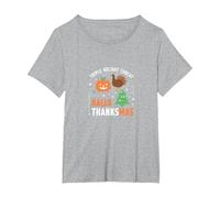 Celebrazione della minaccia di Festa Tripla di Happy Hallothanksmas Maglietta, Donna Plus-Size, Grigio Melange, 3X