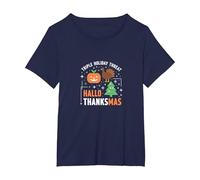 Celebrazione della minaccia di Festa Tripla di Happy Hallothanksmas Maglietta, Donna Plus-Size, Navy, 6X