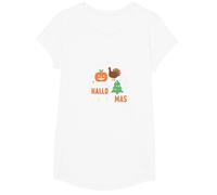 Celebrazione della minaccia di Festa Tripla di Happy Hallothanksmas Maglietta, Ragazze, Bianco, M