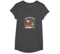 Celebrazione della minaccia di Festa Tripla di Happy Hallothanksmas Maglietta, Ragazze, Grigio Scuro, M