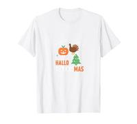 Celebrazione della minaccia di Festa Tripla di Happy Hallothanksmas Maglietta, Uomo, Bianco, S