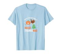 Celebrazione della minaccia di Festa Tripla di Happy Hallothanksmas Maglietta, Uomo, Celeste, 3XL