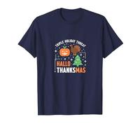 Celebrazione della minaccia di Festa Tripla di Happy Hallothanksmas Maglietta, Uomo, Navy, S